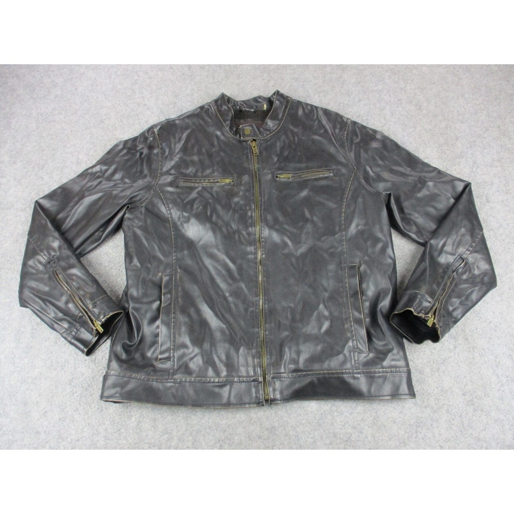 GUESS Jacket Mens Large Black Buttery Leather Zip Sherpa Lined Pockets PVC Coat